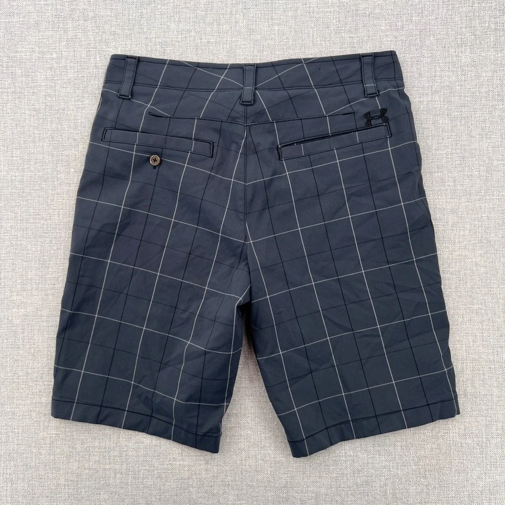 Under Armour Match Play Plaid Golf Shorts Men 32 Blue Windowpane Performance